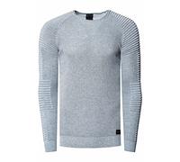 R-Neal Herren Fein-Strick Slim-Fit Biker Strick-Pullover im Individuellem Future Design Langarm-Pullover Rundhals Gerippt 349, Farbe:Grau, Größe:M