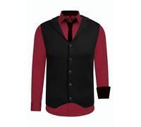 R-Neal Herren Hemd Weste Krawatte Set Business Slim Fit Stretch Strick-Weste Anzug-Set Sakko 44/40/90, Farbe:Bordeaux, Größe:4XL