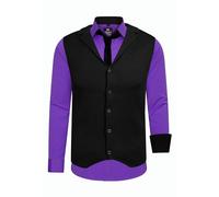R-Neal Herren Hemd Weste Krawatte Set Business Slim Fit Stretch Strick-Weste Anzug-Set Sakko 44/40/90, Farbe:Lila, Größe:2XL
