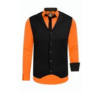 R-Neal Herren Hemd Weste Krawatte Set Business Slim Fit Stretch Strick-Weste Anzug-Set Sakko 44/40/90, Farbe:Orange, Größe:M