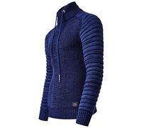 R-Neal Herren Pullover Grobstrick-Pullover Langarm Stehkragen Pulli Freizeit/Business Pullover Authentischer Streetwear Biker Stil Strick 416, Farbe:Indigo, Größe:XL