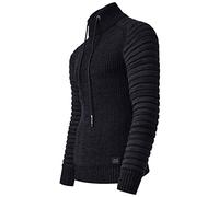 R-Neal Herren Pullover Grobstrick-Pullover Langarm Stehkragen Pulli Freizeit/Business Pullover Authentischer Streetwear Biker Stil Strick 416, Farbe:Anthrazit, Größe:XL