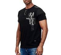 R-Neal Herren T-Shirt Verwaschen mit Knopfleiste und Seitlichem Aufdruck Freizeit Kurzarm-Shirt S - 4XL 6784, Farbe:Schwarz, Größe:M