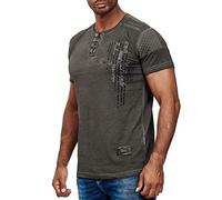 R-Neal Herren T-Shirt Verwaschen mit Knopfleiste und Seitlichem Aufdruck Freizeit Kurzarm-Shirt S - 4XL 6784, Farbe:Anthrazit, Größe:S