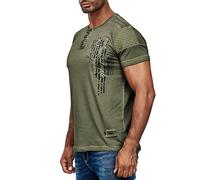 R-Neal Herren T-Shirt Verwaschen mit Knopfleiste und Seitlichem Aufdruck Freizeit Kurzarm-Shirt S - 4XL 6784, Farbe:Khaki, Größe:2XL