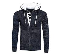R-Neal Kapuzen-Strick-Jacke Herren Strick Pullover Jacke mit Kapuze und Ausgefallenem Zipper Future Design 344, Farbe:Marine, Größe:M