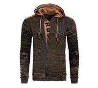 R-Neal Kapuzen-Strick-Jacke Herren Strick Pullover Jacke mit Kapuze und Ausgefallenem Zipper Future Design 344, Farbe:Khaki, Größe:2XL