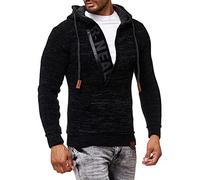 R-Neal Kapuzenpullover Knitwear Strick Kapuzen Pullover Herren Zipper Grobstrick Strickpullover Langarm 277, Farbe:Schwarz, Größe:S
