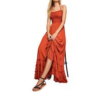 R.Vivimos Damen Sommer Boho Neckholder Langes Maxikleid Ärmelloses Rüschensaumkleid