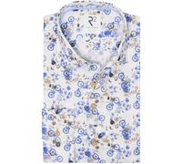 R2 Amsterdam Modern Fit Leinenhemd weiss/blau, Gemustert