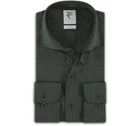 R2 Amsterdam Modern Fit Wollhemd Dark Green, Einfarbig