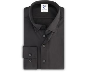 R2 Hemd Knitted Piqué Schwarz - Größe 42 (L) Schwarz 42