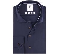 R2 Knitted Travel Hemd Herringbone Navy - Größe 45 Dunkelblau 45