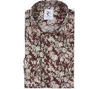 R2 Poplin Hemd Druck Burgundy - Größe 40 (M) Rot 40