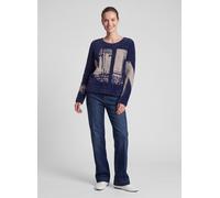 Strickpullover RABE "Pullover", Damen, Gr. 38, blau (dunkelblau), 78% Polyamid, 14% Polyester, 8%Viskose, gemustert, gerade, Rundhals, Pullover Strickpullover (29752917-38) dunkelblau