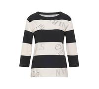 Rabe Damen Ringelshirt Alabaster mit Glitzerschrift Rundhals 3/4 Arm