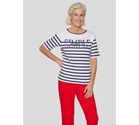Print-Shirt RABE "Rabe Maritimes Streifenshirt mit Statement-Print", Damen, Gr. 42, blau (dunkelblau), 100%Baumwolle, geringelt, feminin, tailliert, Kurzarm, Shirts (92228463-42) dunkelblau
