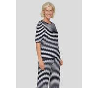 Rundhalsshirt RABE, Damen, Gr. 42, blau (marine), Web, Obermaterial: 58% Viskose, 36% Polyester, 6% Elasthan, gestreift, casual, tailliert hüftbedeckend, Rundhals, Halbarm, Shirts, im Streifen-Look un