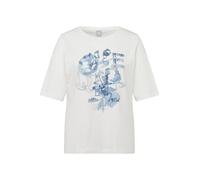 Print-Shirt RABE "Rabe Casual-Shirt mit Denim-Print und Strassdetails", Damen, Gr. 48, beige, 95%Baumwolle 5%Elastan, feminin, tailliert, Kurzarm, Shirts (87311140-48) beige