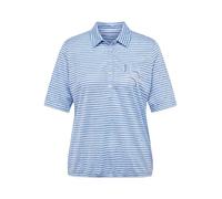 Print-Shirt RABE "Rabe Gestreiftes Poloshirt mit Strassdetails", Damen, Gr. 46, blau (dunkelblau), 54%Viskose 46%Polyester, feminin, gerade, Kurzarm, Shirts (50758621-46) dunkelblau
