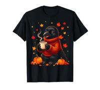Rabe Trägt Pullover Trinkt Kaffee Cozy Herbst Kürbis T-Shirt