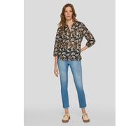 Druckbluse RABE, Damen, Gr. 44, schwarz, Web, Obermaterial: 100% Baumwolle, bedruckt, lässig geschnitten hüftbedeckend, Rundhals, elastischer Bund, Blusen Druckbluse, mit floralem Muster und Splitneck