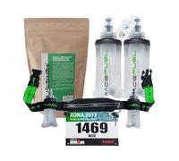 RaceFuel Energy Kit Basic, 1kg Maltodextrin Kohlenhydrat Pulver, Laufgürtel Startnummernband mit 2X 150 ml Softflasks, DIY-Energy-Gel, Laufgurt, Faltbare Trinkflasche für Laufen (Runners Kit Basic)