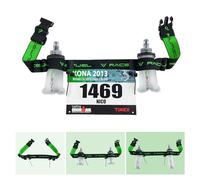 RaceFuel Triathlon Startnummernband Laufgurt mit Tasche für Handy mit Nummernhalter & 6 Halter Softflask oder Gel für Joggen Radfahren Marathons (Ohne Tasche + 2x150ml Flask)