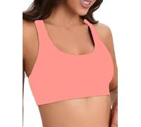 Racerback-Sport-Bade-BH für Damen, hoher Halsausschnitt, Bikini-Oberteil, schwarz, Workout-Badeanzug, nur gepolstertes Oberteil, Rosa / Orange, S