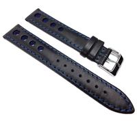 Racing Uhrenarmband Rindsleder mit Lochmuster schwarz/ Blau 22213S