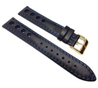 Racing Uhrenarmband Rindsleder mit Lochmuster schwarz/ Blau 22214G