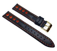 Racing Uhrenarmband Rindsleder mit Lochmuster schwarz/ Orange 22208G