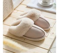 rackbone HAIBI Winter Pantoffeln Frauen Faux Wildleder Home Full Pelz Hausschuhe Warm Plüsch Paare Schuhe Indoor Damen Furry Hausschuhe, Beige, 37