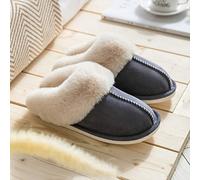 rackbone HAIBI Winter Pantoffeln Frauen Faux Wildleder Home Full Pelz Hausschuhe Warm Plüsch Paare Schuhe Indoor Damen Pelz Hausschuhe, Dunkelgrau, 43