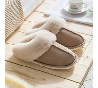 rackbone HAIBI Winter Pantoffeln Frauen Faux Wildleder Home Full Pelz Hausschuhe Warm Plüsch Paare Schuhe Indoor Damen Pelz Hausschuhe, Khaki, 43