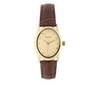 Radiant Analoge Damenuhr, ovales Gehäuse 34,00 mm, goldfarbenes Zifferblatt, braunes Lederband mit Schnalle, inklusive Batterie, wasserdicht bis 3 ATM