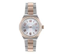 Radiant Analoge Quarzuhr für Damen, rundes Gehäuse von 34 mm, Roségold, weißes Zifferblatt, Armband aus zweifarbigem Stahl, Roségold, mit Deployant-Verschluss, Batterie im Lieferumfang enthalten