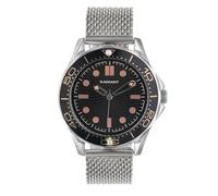 Radiant Analoge Quarzuhr für Herren, Edelstahl, Gehäuse 42 mm, Stahlgeflecht, Schnappverschluss oder Druckverschluss, Batterie im Lieferumfang enthalten, Farbe Schwarz und Roségold, 5 ATM