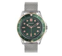 Radiant Analoge Quarzuhr für Herren, Edelstahl, Gehäuse 42 mm, Stahlgeflecht, Schnappverschluss oder Druckverschluss, Batterie im Lieferumfang enthalten, Grün und Silber, 5 ATM