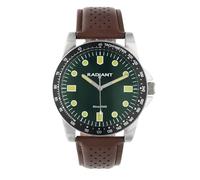 RADIANT Analoge Quarzuhr für Herren, Edelstahl, Gehäuse 43 mm, braunes Lederband, normale Schnalle, inklusive Batterie, Grün und Silber, 5 ATM