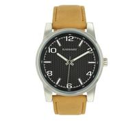 Radiant Analoge Quarzuhr für Herren, Edelstahl, Gehäuse 43 mm, braunes Lederband, normale Schnalle, inklusive Batterie, Farbe Schwarz und Silber, 5 ATM