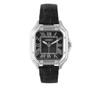 Radiant Analoge Quarzuhr für Herren, Edelstahl, Gehäuse 47,5 mm, schwarzes Lederband, normale Schnalle, inklusive Batterie, Farbe Schwarz und Silber, 5 ATM