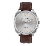 Radiant Analoge Quarzuhr für Herren, quadratisches Gehäuse 42,00 mm, silber/grau, Zifferblatt silber/grau, braunes Lederband mit Schnalle, Batterie im Lieferumfang enthalten, wasserdicht bis 5 ATM