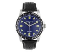 Radiant Analoge Quarzuhr für Herren, rundes Gehäuse von 43 mm, schwarzes Zifferblatt, blaues Zifferblatt, schwarzes Lederband mit Schnalle, inklusive Batterie, wasserdicht bis 5 ATM