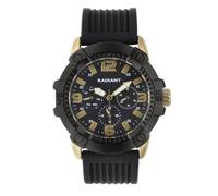 Radiant Analoge Quarzuhr für Herren, rundes Gehäuse von 44 mm, goldfarbenes Zifferblatt, schwarzes Silikonarmband mit Schnalle, Batterie im Lieferumfang enthalten, wasserdicht bis 5 ATM