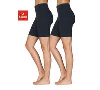 Radlerhose VIVANCE ACTIVE, Damen, Gr. 48/50, N-Gr, blau (1x marine, 1x schwarz), Single Jersey, Obermaterial: 95% Baumwolle, 5% Elasthan, unifarben, Basic, figurbetont ca. Mitte Oberschenkel, Hosen, m