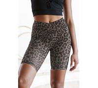 Radlerhose LASCANA ACTIVE, Damen, Gr. 32/34, N-Gr, braun (braun leo), Obermaterial: 79% Polyester, 21% Elasthan, figurbetont kniefrei, Hosen Radlerhose, mit Leo-Print (61456852-32) braun leo