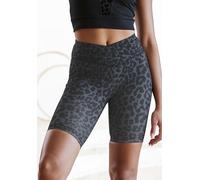 Radlerhose LASCANA ACTIVE, Damen, Gr. 36/38, N-Gr, grau (anthrazit leo), Obermaterial: 79% Polyester, 21% Elasthan, figurbetont kniefrei, Hosen Radlerhose, mit Leo-Print (13060062-36) anthrazit leo