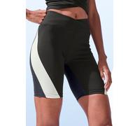 Radlerhose LASCANA ACTIVE, Damen, Gr. M (40/42), N-Gr, schwarz (anthrazit, weiß, grau), Single Jersey, Obermaterial: 95% Baumwolle, 5% Elasthan, unifarben mit Farbeinsätzen, figurbetont ca. Mitte Ober