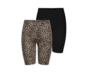 Radlerhose ONLY "ONLLIVE - Bikershorts im Doppelpack mit elastischem Bund", Damen, Gr. M (38), N-Gr, schwarz (schwarz pack:gingerroot tikkie leo), Jersey, Obermaterial: 95% Baumwolle, 5% Elasthan, bed